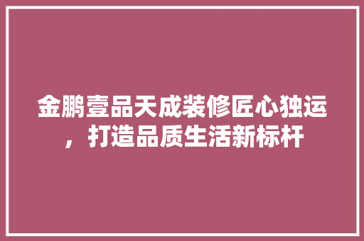 金鹏壹品天成装修匠心独运，打造品质生活新标杆  第1张