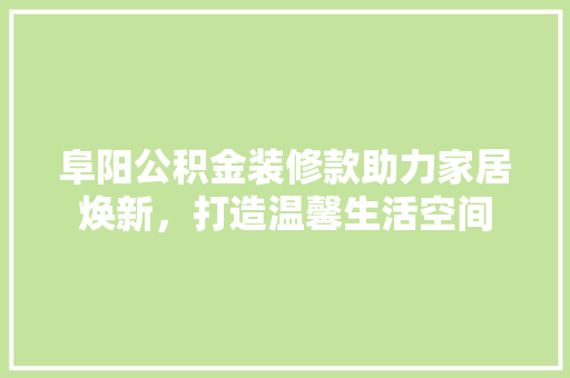 阜阳公积金装修款助力家居焕新，打造温馨生活空间  第1张