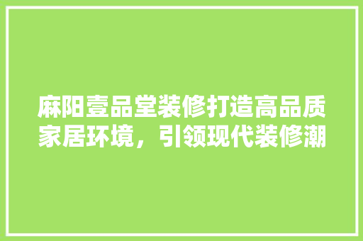 麻阳壹品堂装修打造高品质家居环境，引领现代装修潮流  第1张