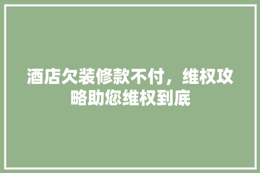 酒店欠装修款不付，维权攻略助您维权到底
