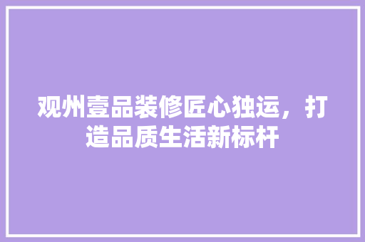 观州壹品装修匠心独运，打造品质生活新标杆