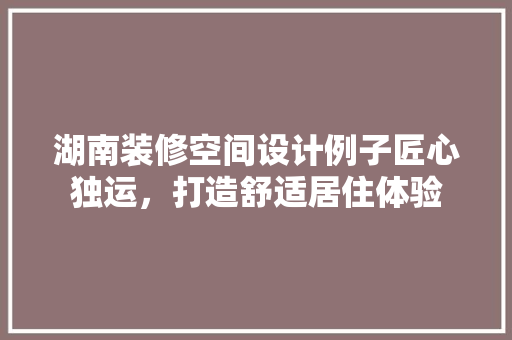 湖南装修空间设计例子匠心独运，打造舒适居住体验