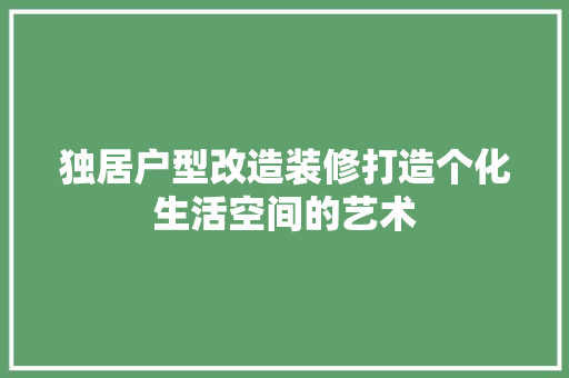 独居户型改造装修打造个化生活空间的艺术