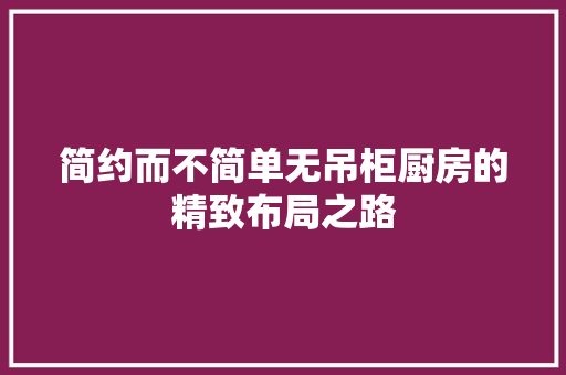 简约而不简单无吊柜厨房的精致布局之路