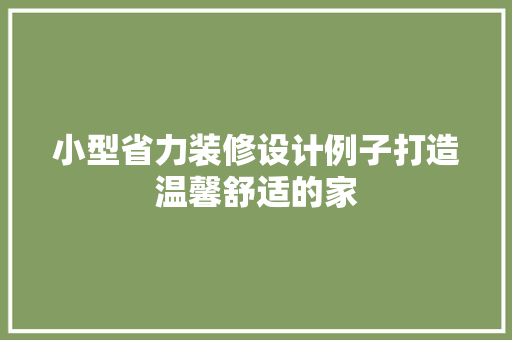 小型省力装修设计例子打造温馨舒适的家