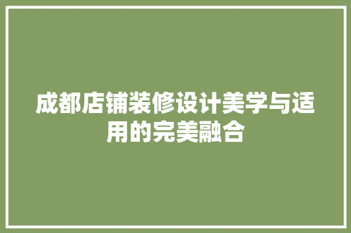 成都店铺装修设计美学与适用的完美融合