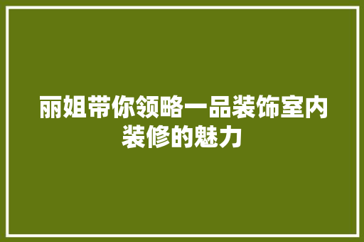 丽姐带你领略一品装饰室内装修的魅力