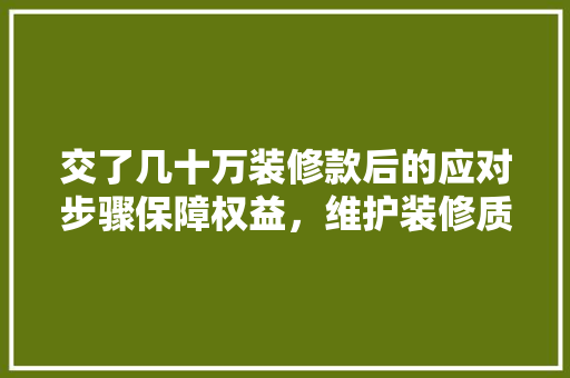 交了几十万装修款后的应对步骤保障权益，维护装修质量  第1张