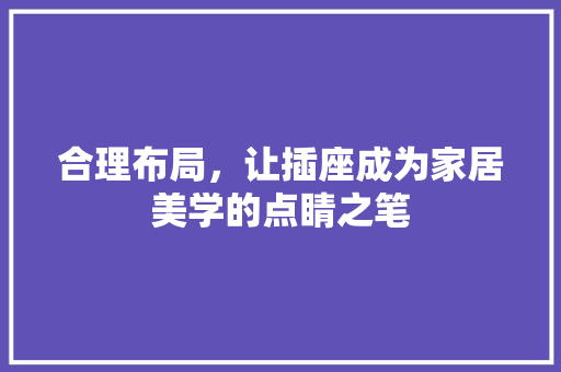 合理布局，让插座成为家居美学的点睛之笔