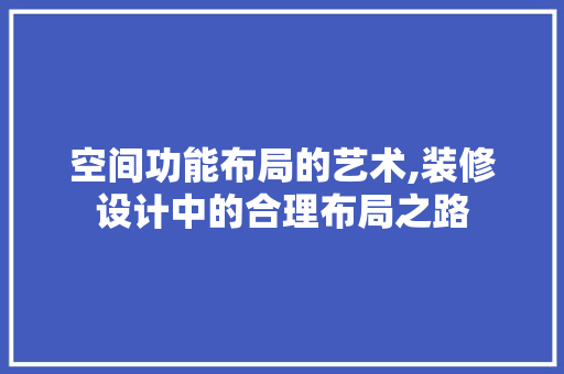 空间功能布局的艺术,装修设计中的合理布局之路