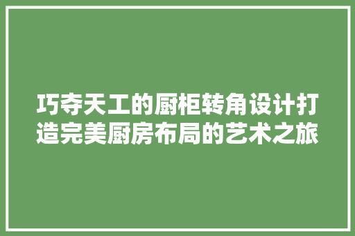 巧夺天工的厨柜转角设计打造完美厨房布局的艺术之旅  第1张