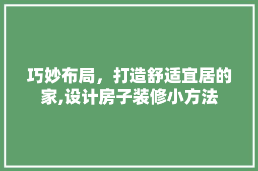 巧妙布局，打造舒适宜居的家,设计房子装修小方法  第1张