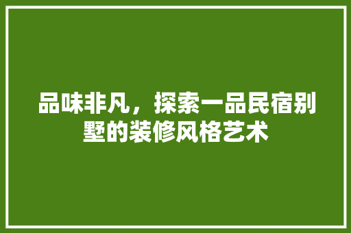 品味非凡，探索一品民宿别墅的装修风格艺术
