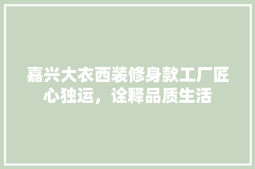 嘉兴大衣西装修身款工厂匠心独运，诠释品质生活  第1张