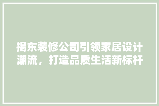 揭东装修公司引领家居设计潮流，打造品质生活新标杆