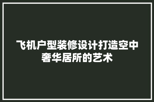 飞机户型装修设计打造空中奢华居所的艺术