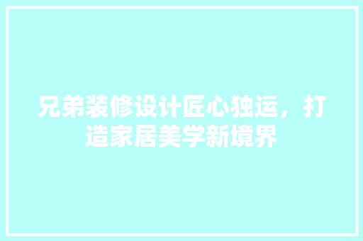 兄弟装修设计匠心独运，打造家居美学新境界