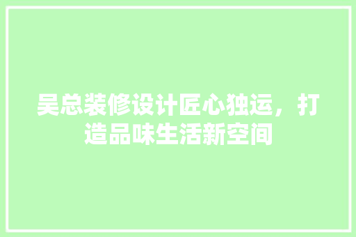 吴总装修设计匠心独运，打造品味生活新空间  第1张