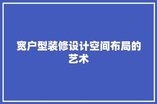 宽户型装修设计空间布局的艺术