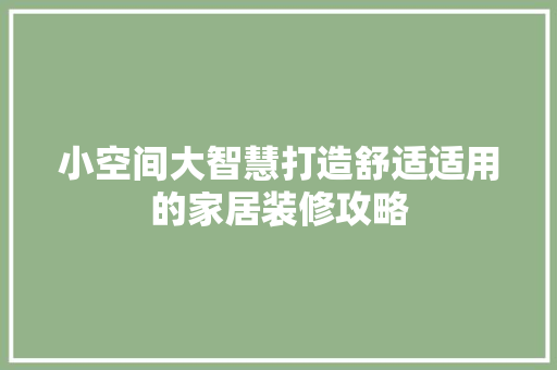 小空间大智慧打造舒适适用的家居装修攻略
