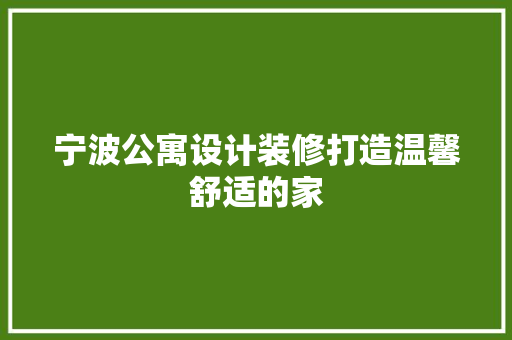 宁波公寓设计装修打造温馨舒适的家