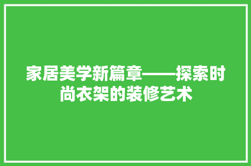 家居美学新篇章——探索时尚衣架的装修艺术