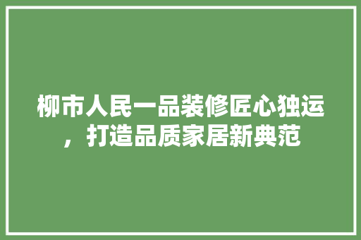 柳市人民一品装修匠心独运，打造品质家居新典范