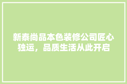 新泰尚品本色装修公司匠心独运，品质生活从此开启  第1张