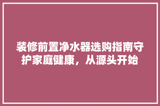 装修前置净水器选购指南守护家庭健康，从源头开始