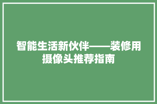 智能生活新伙伴——装修用摄像头推荐指南