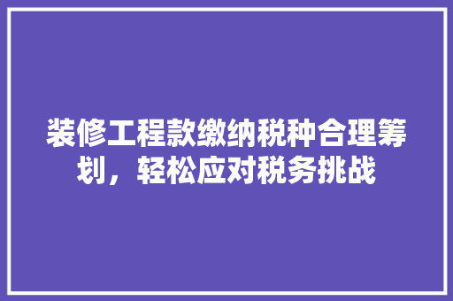 装修工程款缴纳税种合理筹划，轻松应对税务挑战