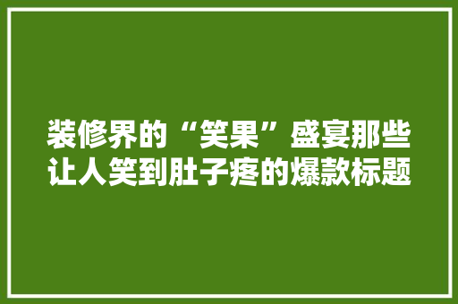 装修界的“笑果”盛宴那些让人笑到肚子疼的爆款标题！  第1张