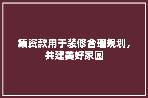 集资款用于装修合理规划，共建美好家园