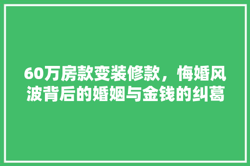 60万房款变装修款，悔婚风波背后的婚姻与金钱的纠葛