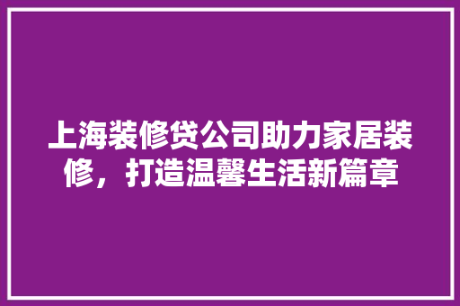 上海装修贷公司助力家居装修，打造温馨生活新篇章