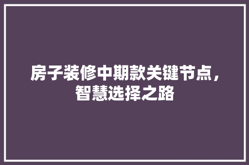 房子装修中期款关键节点，智慧选择之路