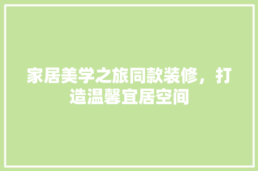家居美学之旅同款装修，打造温馨宜居空间