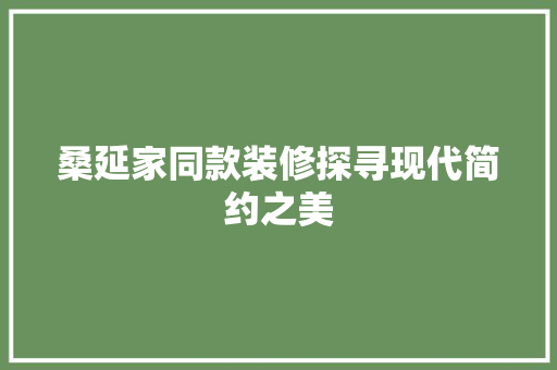桑延家同款装修探寻现代简约之美