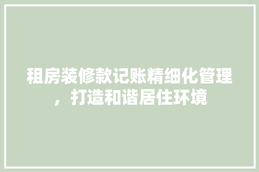 租房装修款记账精细化管理，打造和谐居住环境