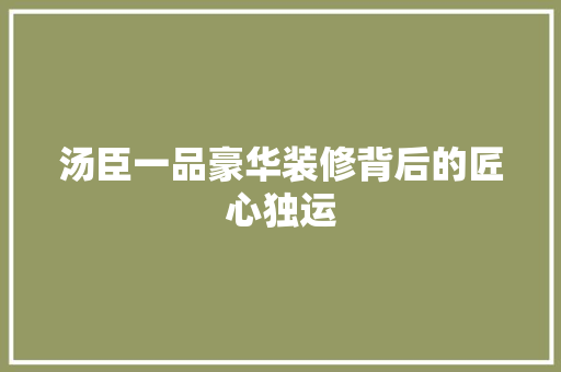 汤臣一品豪华装修背后的匠心独运
