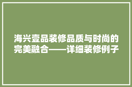 海兴壹品装修品质与时尚的完美融合——详细装修例子