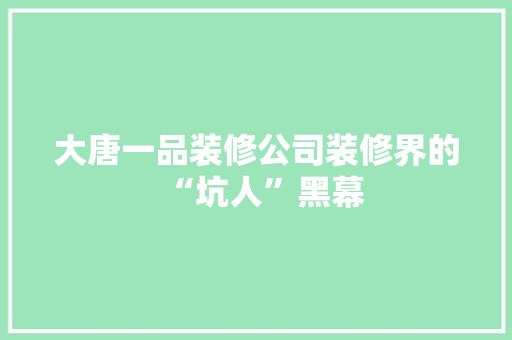 大唐一品装修公司装修界的“坑人”黑幕