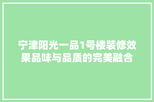 宁津阳光一品1号楼装修效果品味与品质的完美融合