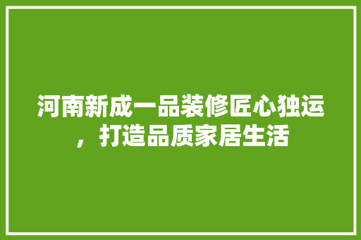 河南新成一品装修匠心独运，打造品质家居生活