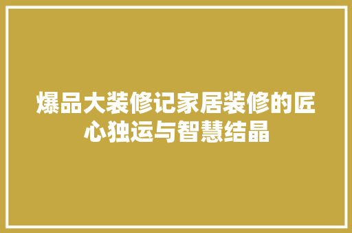 爆品大装修记家居装修的匠心独运与智慧结晶