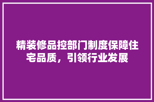精装修品控部门制度保障住宅品质，引领行业发展  第1张