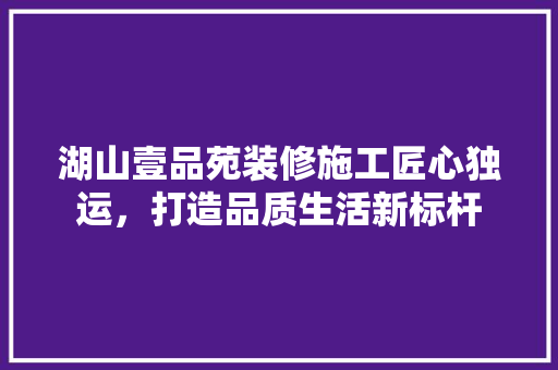 湖山壹品苑装修施工匠心独运，打造品质生活新标杆