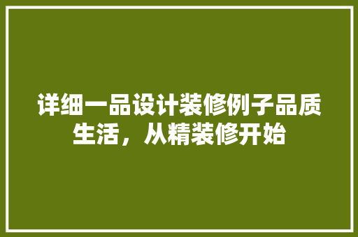 详细一品设计装修例子品质生活，从精装修开始  第1张
