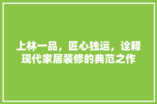 上林一品，匠心独运，诠释现代家居装修的典范之作  第1张