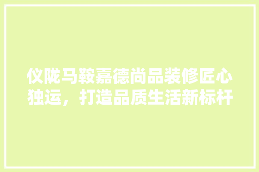 仪陇马鞍嘉德尚品装修匠心独运，打造品质生活新标杆